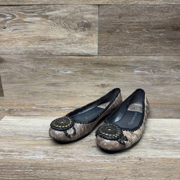 Jack Rogers Dakota Snakeskin Animal Print Coin Medaillion Flats Women's Size 6.5 - Picture 1 of 7